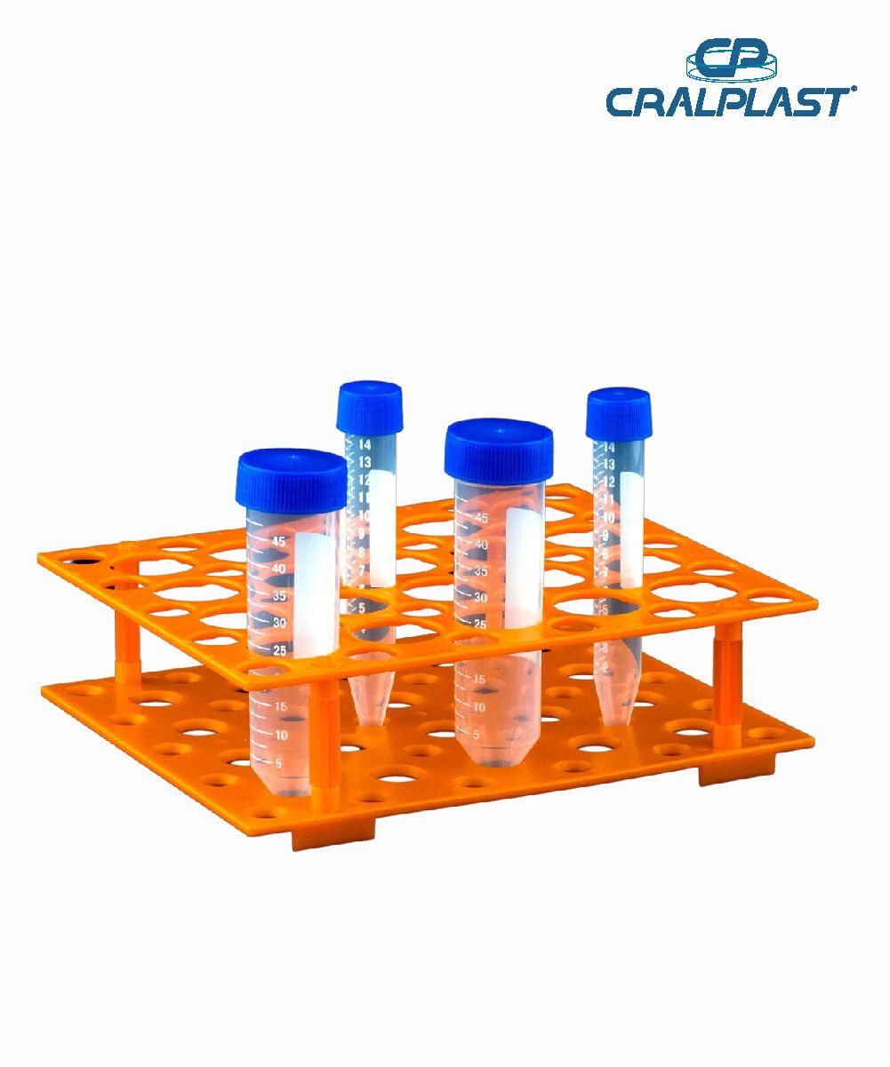 Estante 50 furos para tubos tipo Falcon de 15mL e 50mL laranja